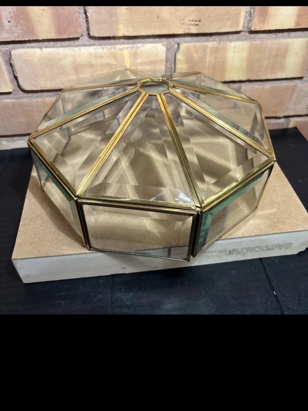 Brass and Beveled Glass Light Fixture/Shade